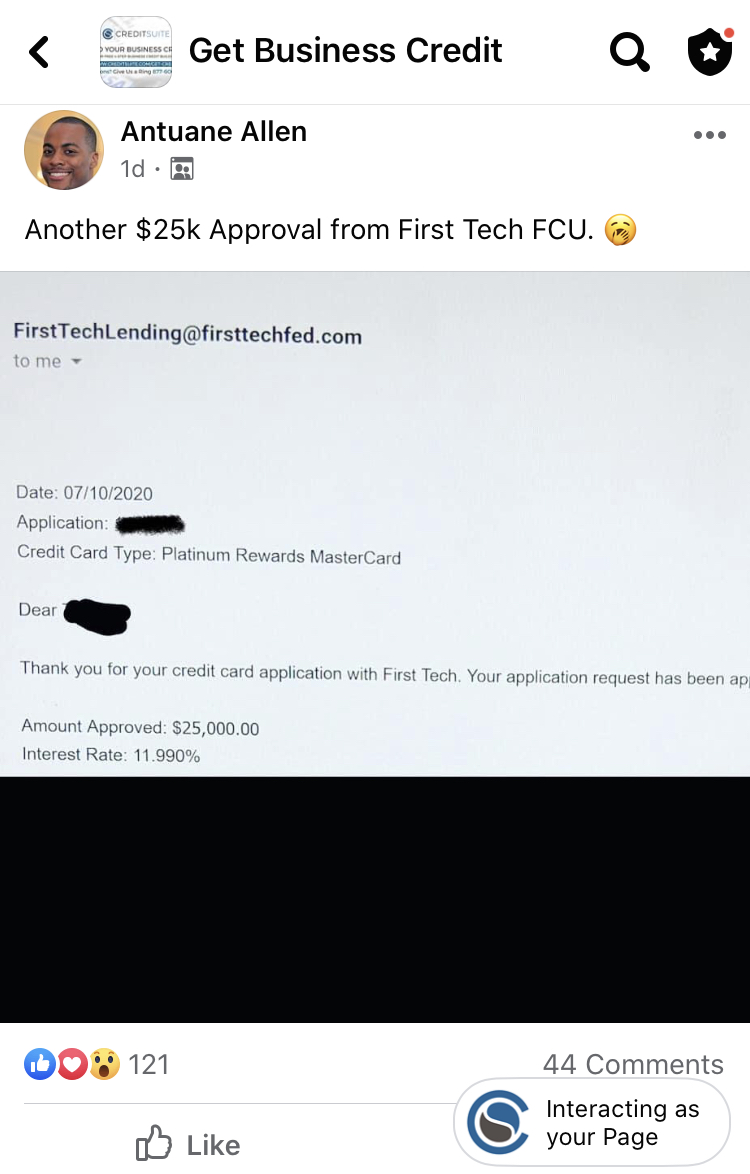 25K Approval First Tech FCU Credit Suite - Business Credit Results