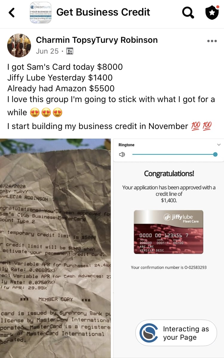 Sams card Jiffy Lube Amazon Credit Suite - Business Credit Results