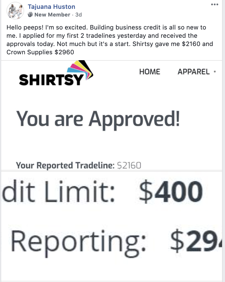 Shirtsy Approval Creditsuite - Business Credit Results
