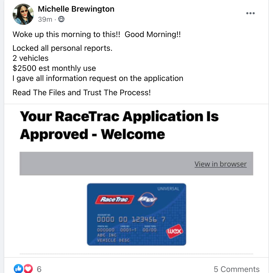 RaceTrac Approval Credit Suite 1 - Business Credit Results
