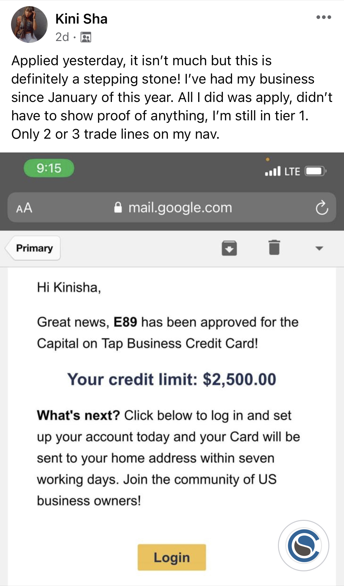 2500 CL Capital on Tap Business CC Credit Suite - Business Credit Results