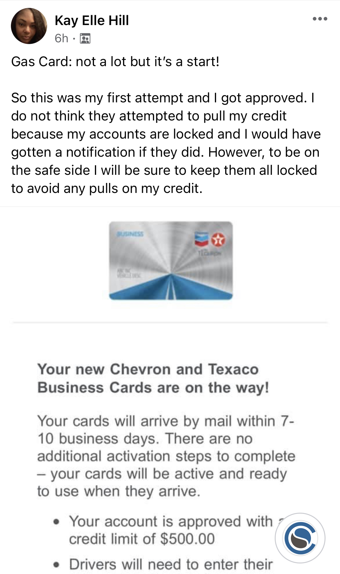 500 CL Chevron and Texaco Business Card Credit Suite - Business Credit Results