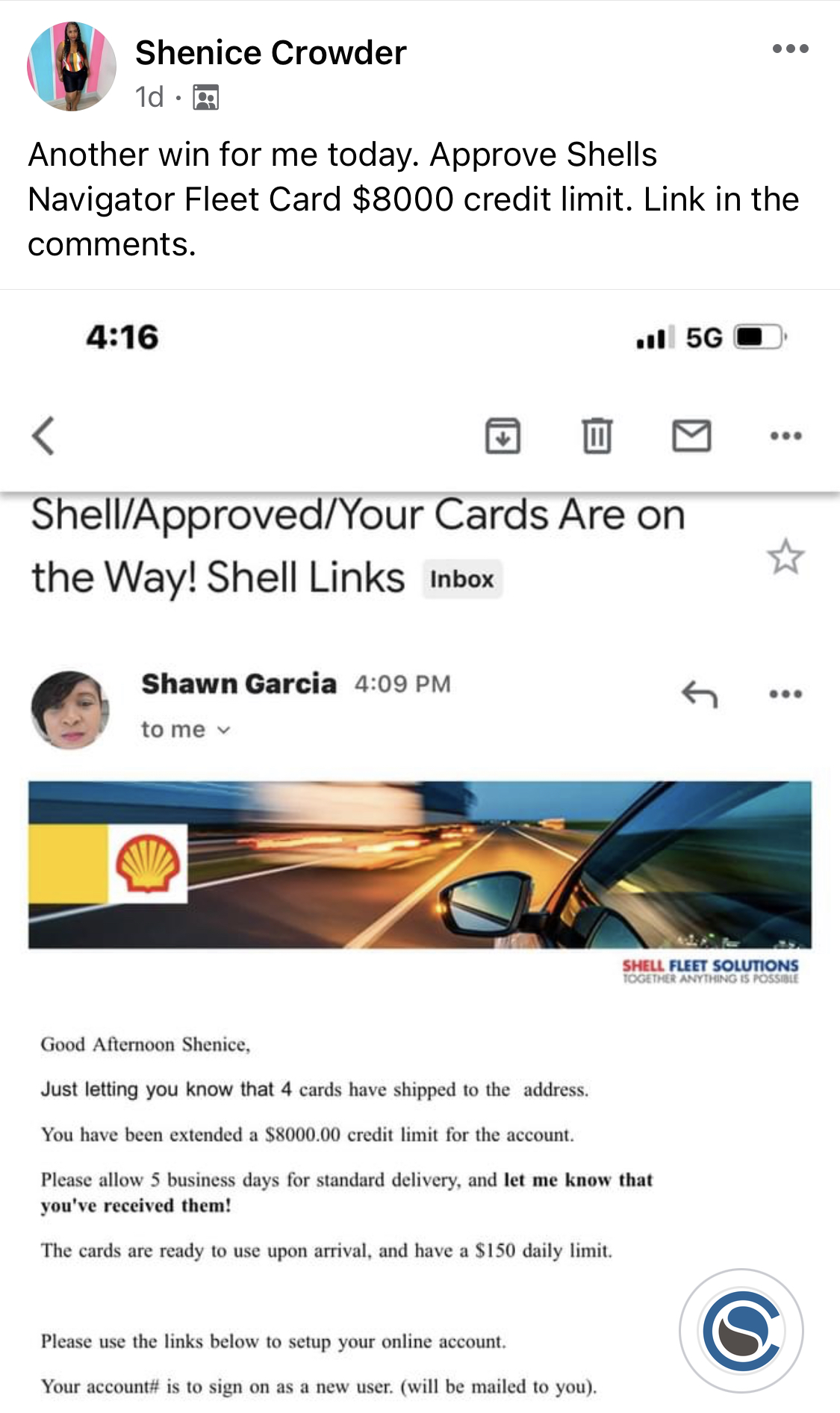 8K Shell Navigator Fleet Card Credit Suite - Business Credit Results
