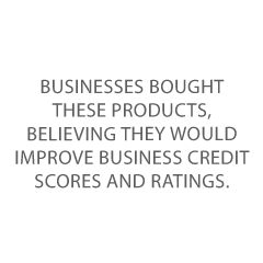 Image text: Businesses bought these products, believing they would improve business credit scores and ratings. (about a D&amp;B product, CreditBuilder)