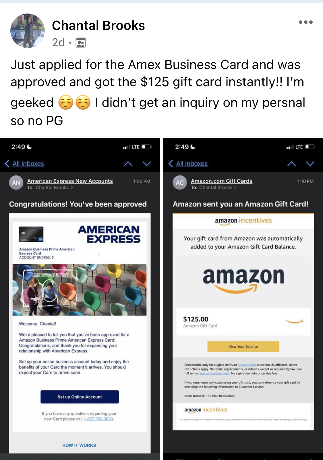 Amazon AmEx Card Credit Suite - Business Credit Results