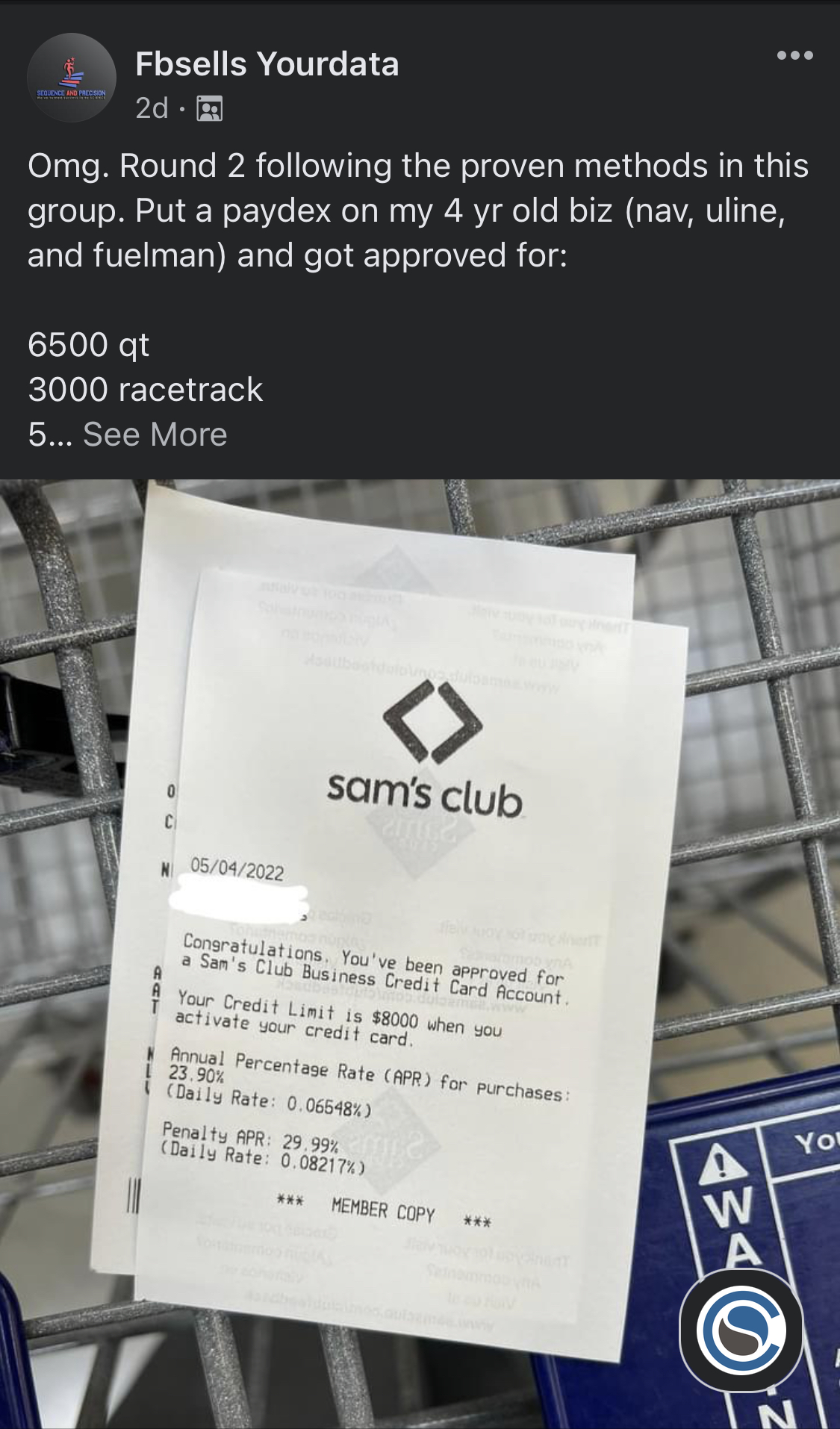 Sams Club 8000 CL Credit Suite - Business Credit Results