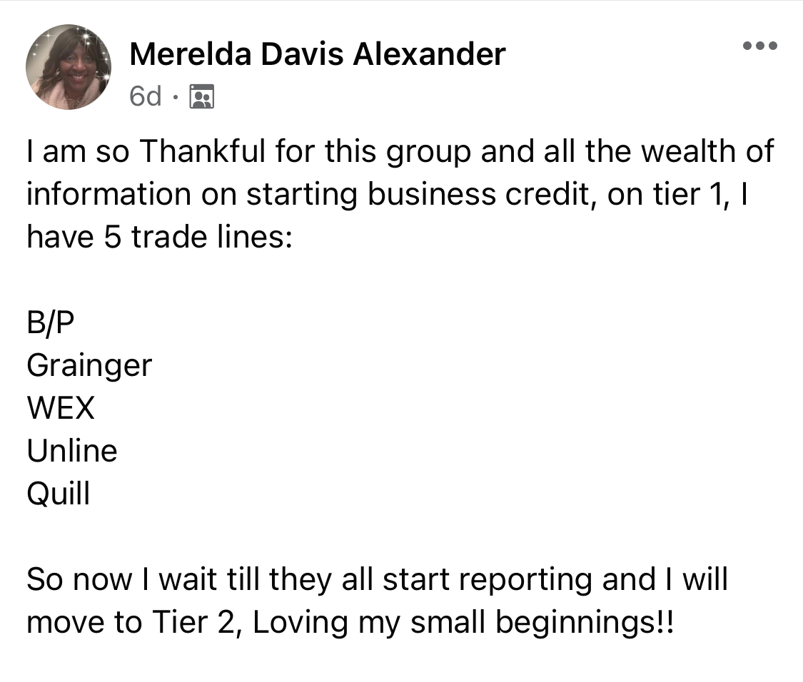 Tier 1 Trade Lines Credit Suite - Business Credit Results
