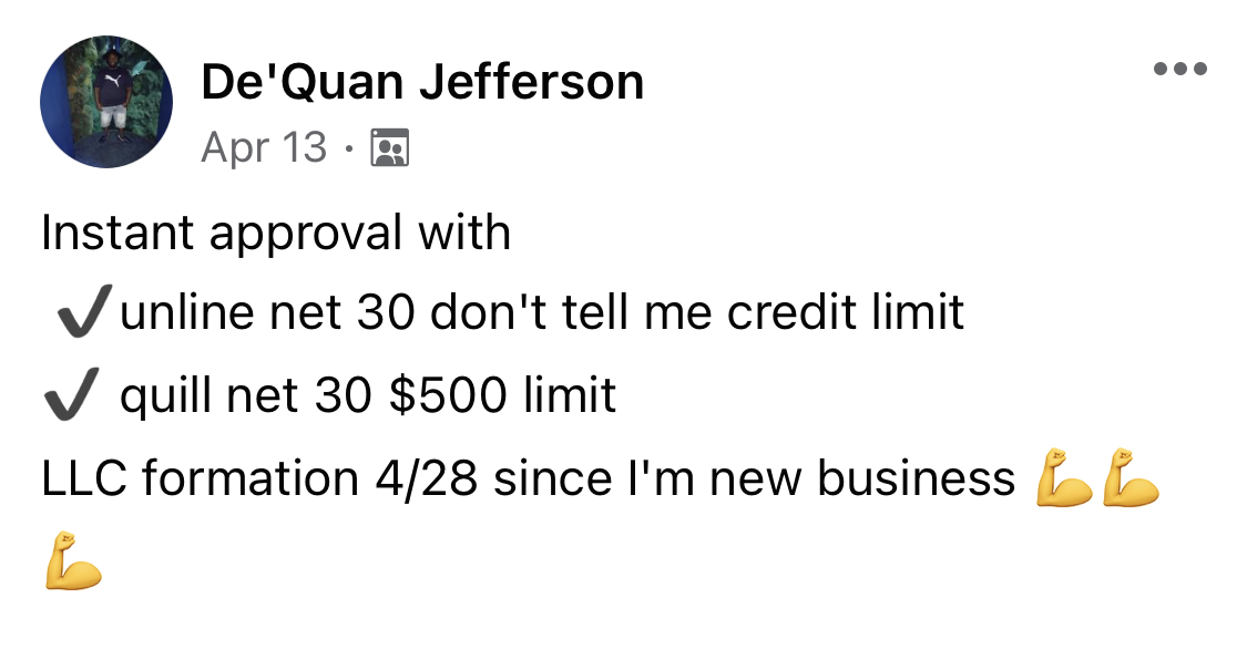Uline and Quill Approval Credit Suite - Business Credit Results